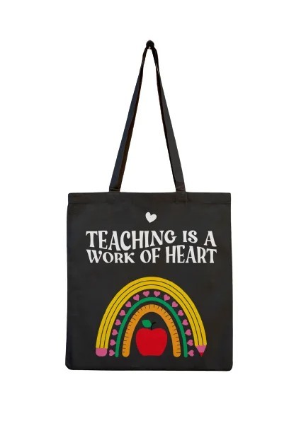 Πάνινη τσάντα "Teaching is a work of heart" σε μαύρο χρώμα